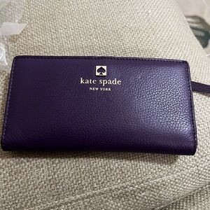 kate spade purple zip continental wallet with gold logo